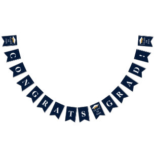 Graduation 2026 Congrats Grad Navy Blue White Bunting