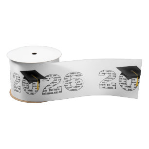 Graduation 2026 Congrats Grad Word Cloud on White Satin Ribbon