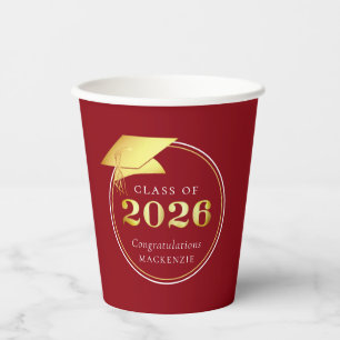 Graduation 2026 Faux Metallic Gold Red Paper Cups