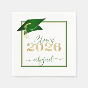 Graduation 2026 Faux Metallic Green Gold Script Napkin