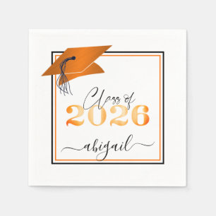 Graduation 2026 Faux Metallic Orange Black Script Napkin