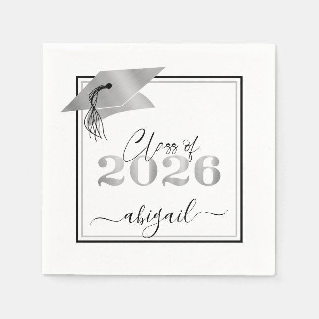 Graduation 2026 Faux Metallic Silver Year Script Napkin (Front)
