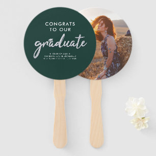 Graduation 2026 Grad Photo Green Silver Script Hand Fan