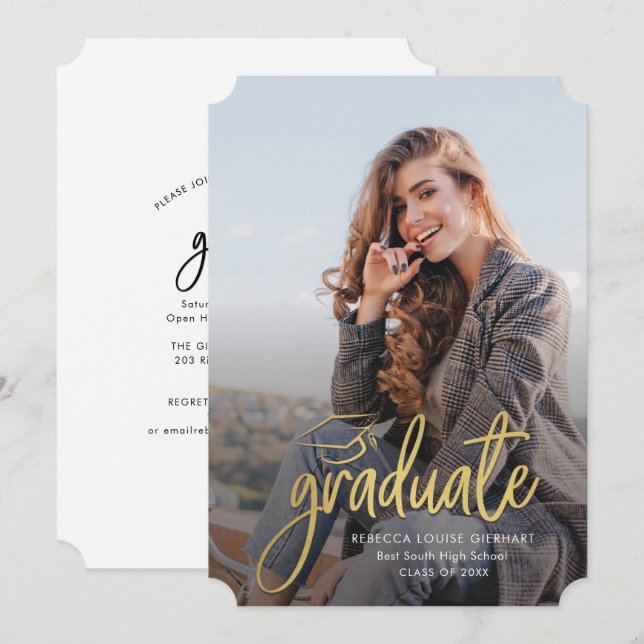 Graduation 2026 Grad Photo Script Graduate Announcement (Front/Back)