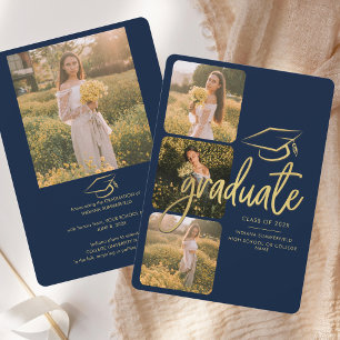 Graduation 2026 Grad Photos Script Navy Blue Announcement