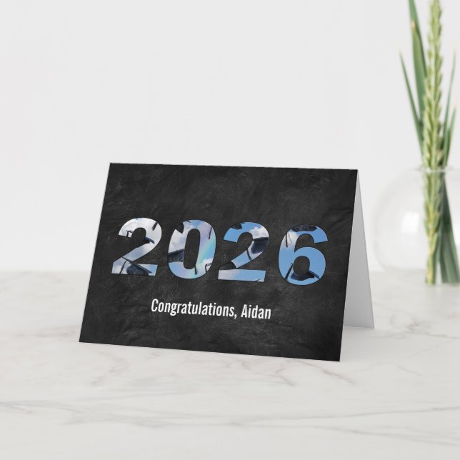 Graduation 2026 Hats in Clouds and Rainbow Card (Front)
