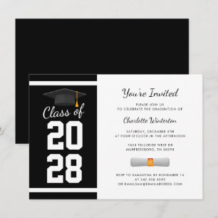 Graduation 2026 Modern Black White Grad Party Invitation