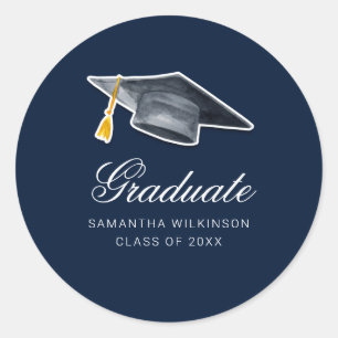 Graduation 2026 Modern Grad Navy Blue Classic Round Sticker