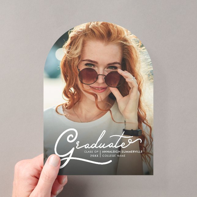 Graduation 2026 Modern Photo Script Graduate Party Acrylic Invitations (Insitu (Handheld))