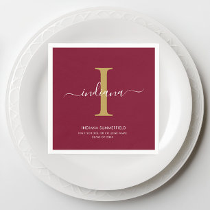 Graduation 2026 Monogram Script Burgundy Party Napkin