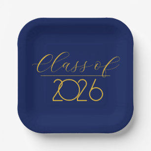 Graduation 2026 Navy Blue and Gold Paper Plate