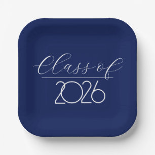 Graduation 2026 Navy Blue and White Paper Plate