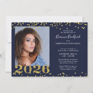 Graduation 2026 Navy Blue Gold Glitter Invitation