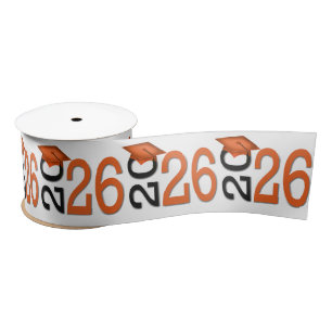 Graduation 2026 Orange and Black Satin Ribbon