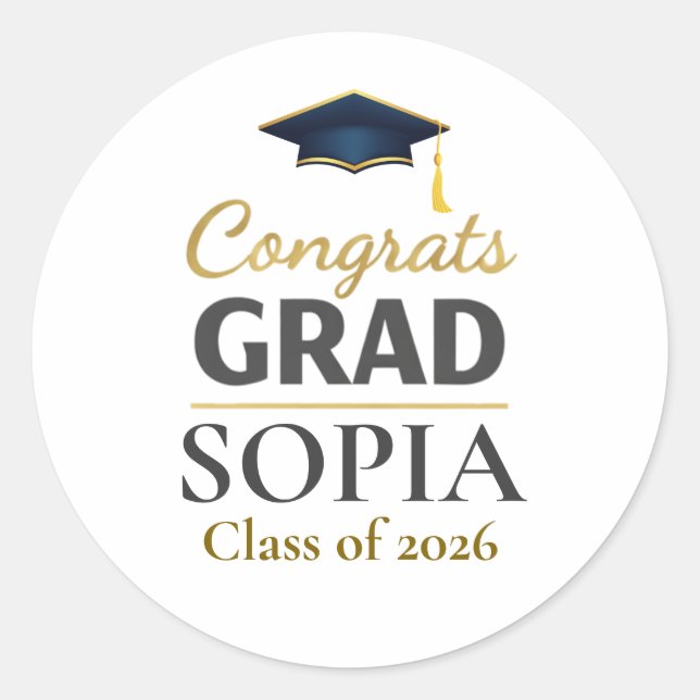 Graduation 2026 Personalized Congrats Grad Classic Round Sticker (Front)