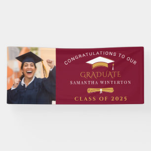 Graduation 2026 Photo Burgundy Grad Party Banner