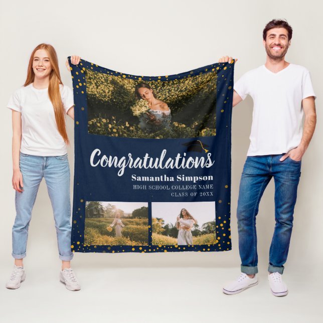 Graduation 2026 Photo Collage Grad Keepsake Fleece Blanket (In Situ)