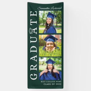 Graduation 2026 Photo Collage Green and White Grad Banner