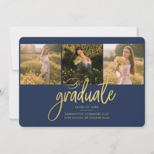 Graduation 2026 Photo Collage Navy Blue Party Announcement