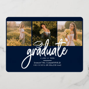 Graduation 2026 Photo Collage Script Navy Silver