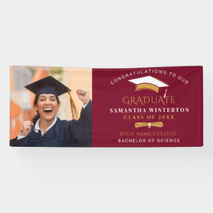 Graduation 2026 Photo Grad Cap Burgundy Banner