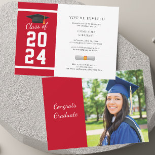 Graduation 2026 Photo Red White Grad Party Invitation