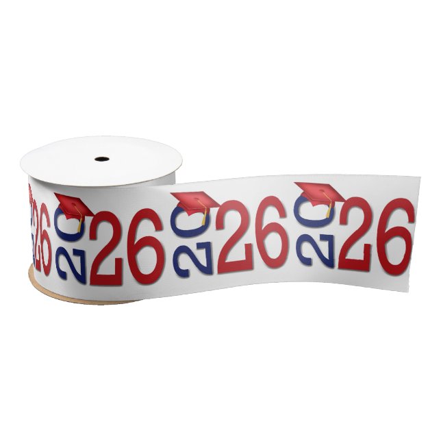 Graduation 2026 Red and Navy Blue Satin Ribbon (Spool)