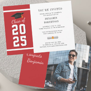 Graduation 2026 Red and White Grad Photo Party Invitation