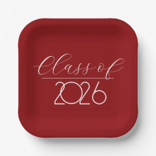 Graduation 2026 Red and White Paper Plate