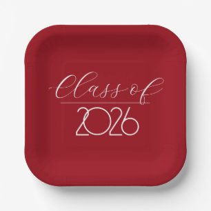Graduation 2026 Red and White Paper Plate