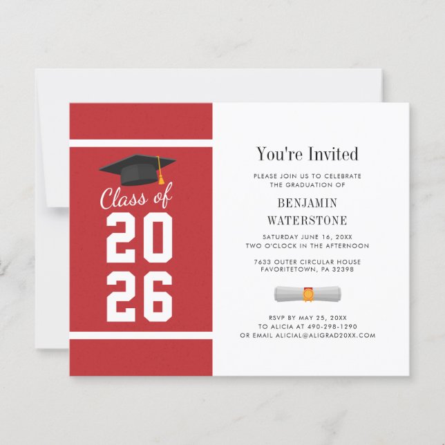 Graduation 2026 Red Party Invitation (Front)