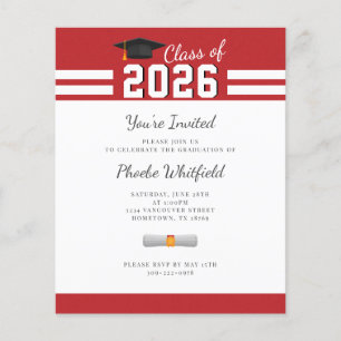 Graduation 2026 Red White Grad Party Invitation