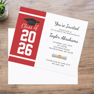 Graduation 2026 Red White Grad Party Invitation