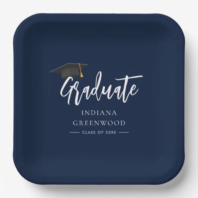 Graduation 2026 Script Navy Blue Paper Plate (Front)