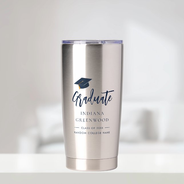 Graduation 2026 Script Navy Blue Personalised Grad Insulated Tumbler (Graduation 2025 Script Navy Blue Personalized Grad Insulated Tumbler)