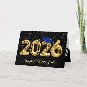Graduation 2026 With Blue Cap and Confetti Card