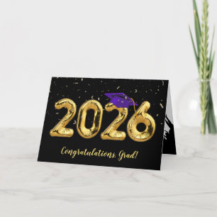 Graduation 2026 With Purple Cap and Confetti Card