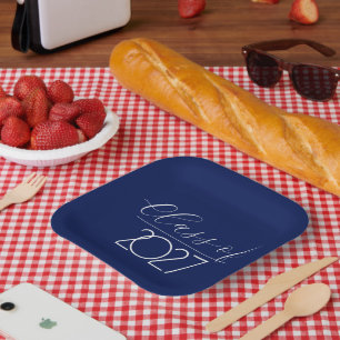 Graduation 2027 Navy Blue and White Paper Plate