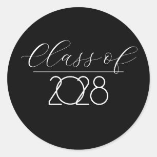 Graduation 2028 Black and White Classic Round Sticker