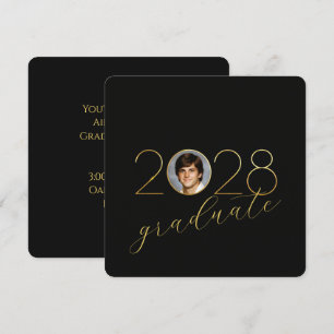 Graduation 2028 Photo Frame in Black Gold Invitation