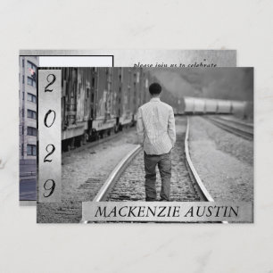 Graduation 2 Photo   Black and White Keepsake Invitation