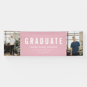 Graduation 2 photo pink and white modern party banner