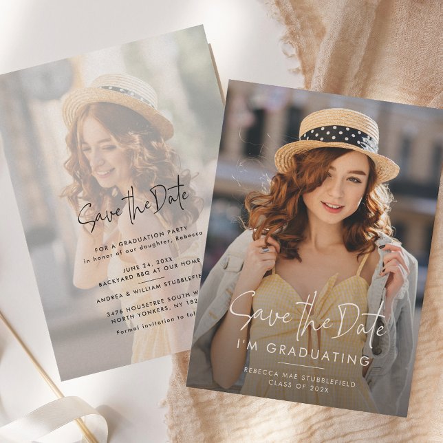 Graduation 2 Photos Save the Date Party Announcement (Graduation 2 Photos Save the Date Party Announcement)