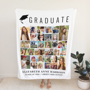 Graduation 30 Photo Collage White Fleece Blanket