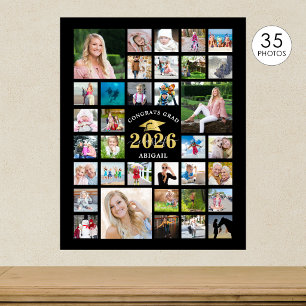 Graduation 35 Photo Collage CLASS YEAR Black Poster
