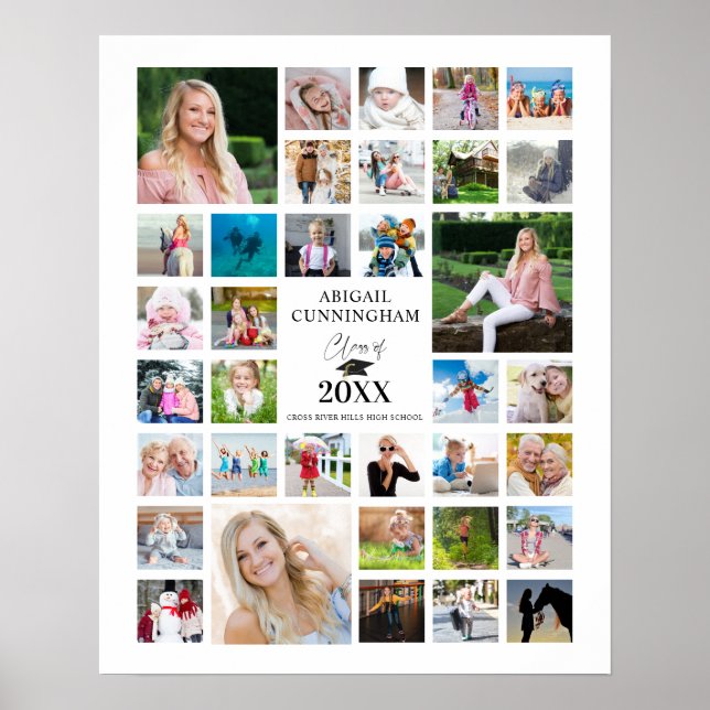 Graduation 35 Photo Collage Class Year White Poster (Front)