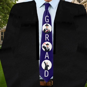 Graduation 3 Custom Photos Navy Blue Tie