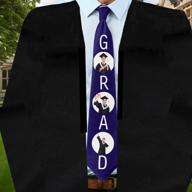 Graduation 3 Custom Photos Navy Blue Tie (Creator Uploaded)