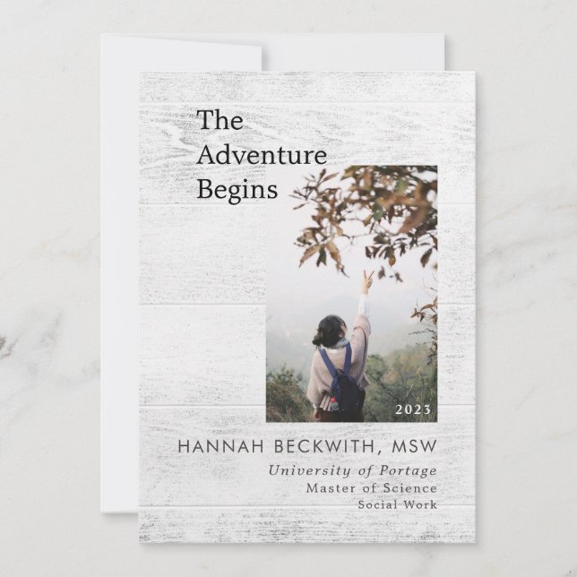 Graduation 3 Photo Adventure Begins Rustic Announcement (Front)