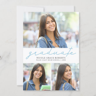 Graduation 3-Photo Collage Easy Edit Modern Script Announcement